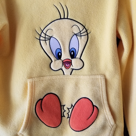 Vintage Tweety Bird Fleece Yellow Hoodie Warner Bros Small - Picture 2 of 13
